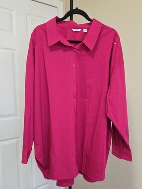 Penningtons Plus Size Button-Up Shirt in Fuchsia Pink